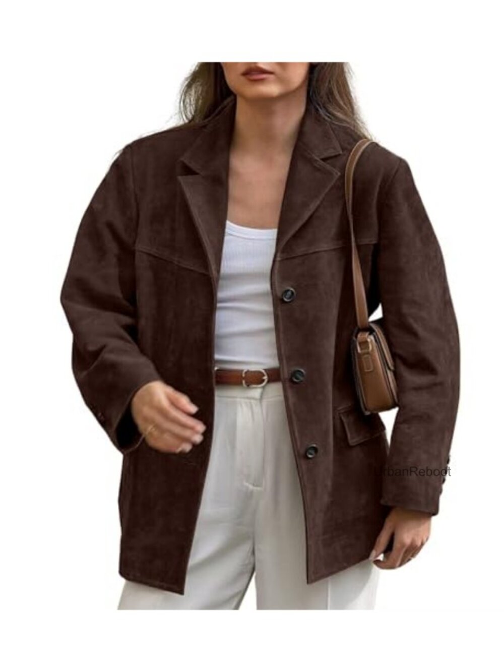 Faux Suede Blazer Jacket Notched Lapel Single Breasted Women Suit Jacket